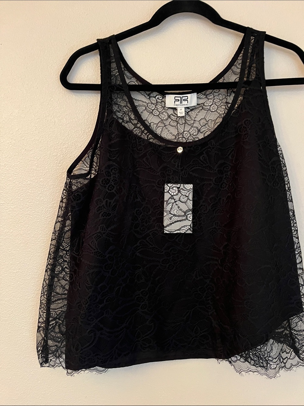 Robert Rodriguez Stassie lace tank top delicate black lace overlay size M NWT